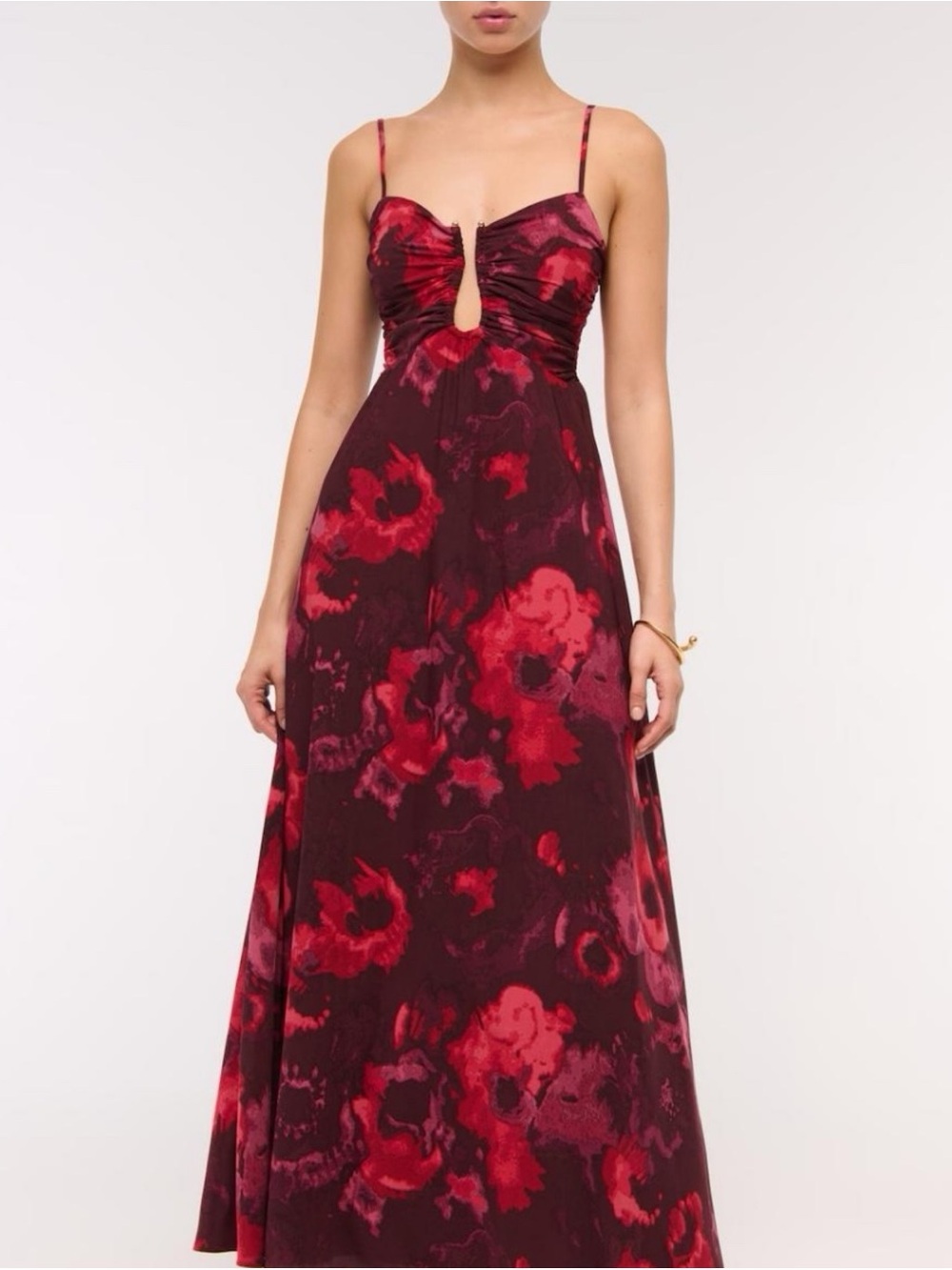 Abercrombie Women’s Red Floral Maxi Dress with Keyhole Front